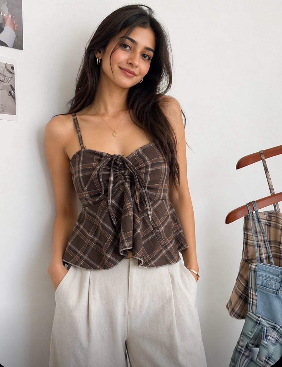 CHECK PEPLUM TOP