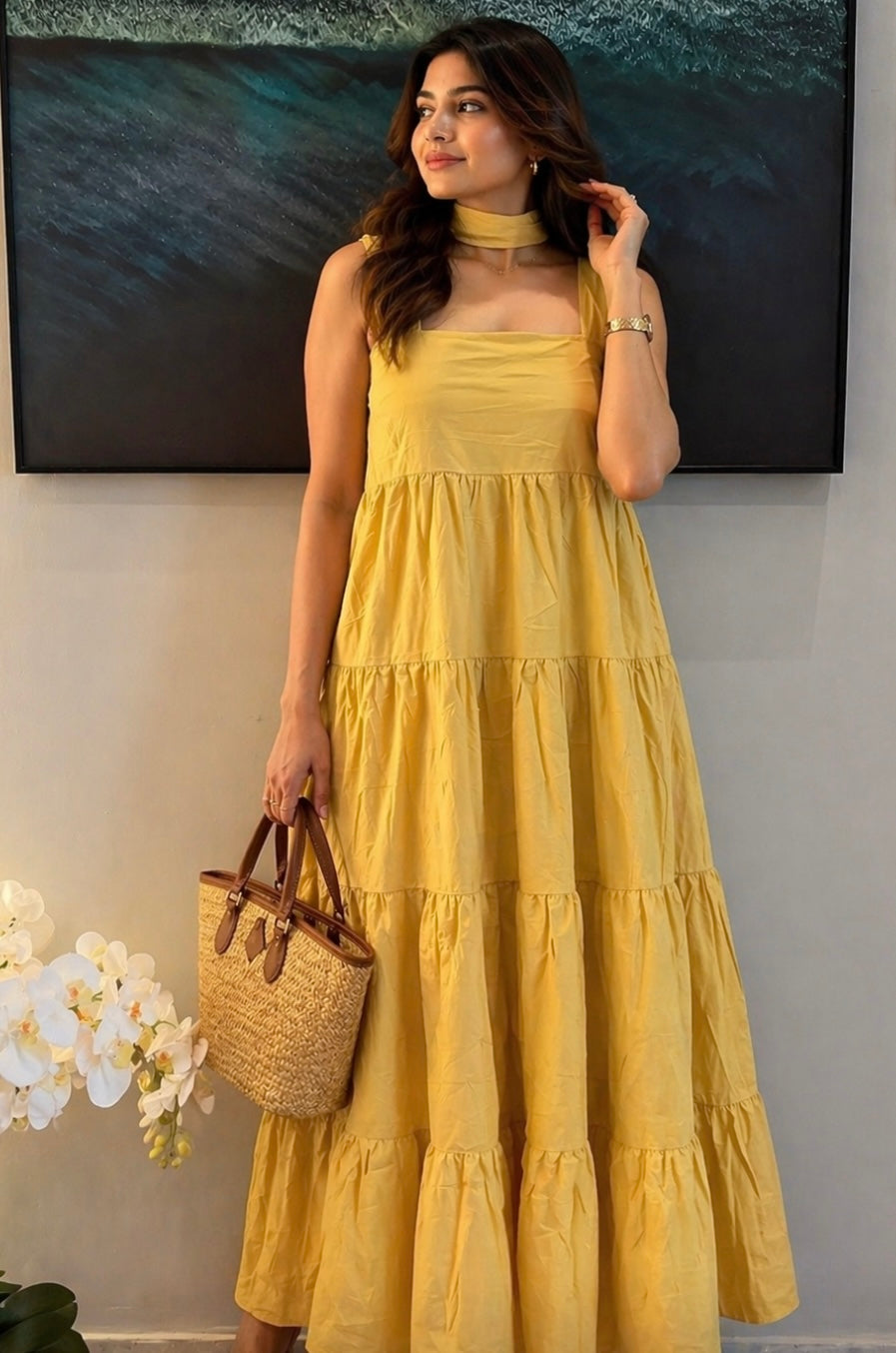 C SOLID TIERD DRESS