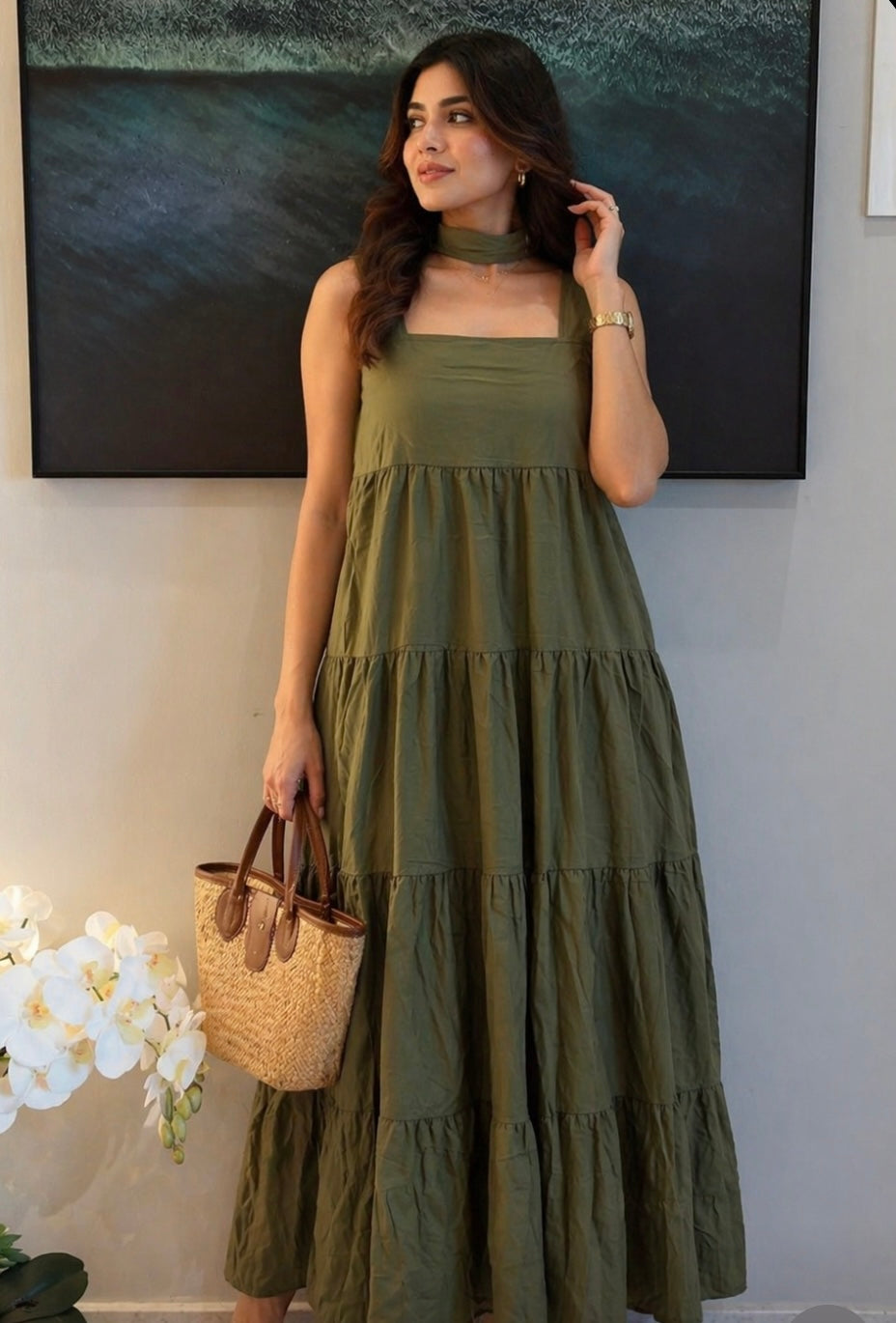 C SOLID TIERD DRESS