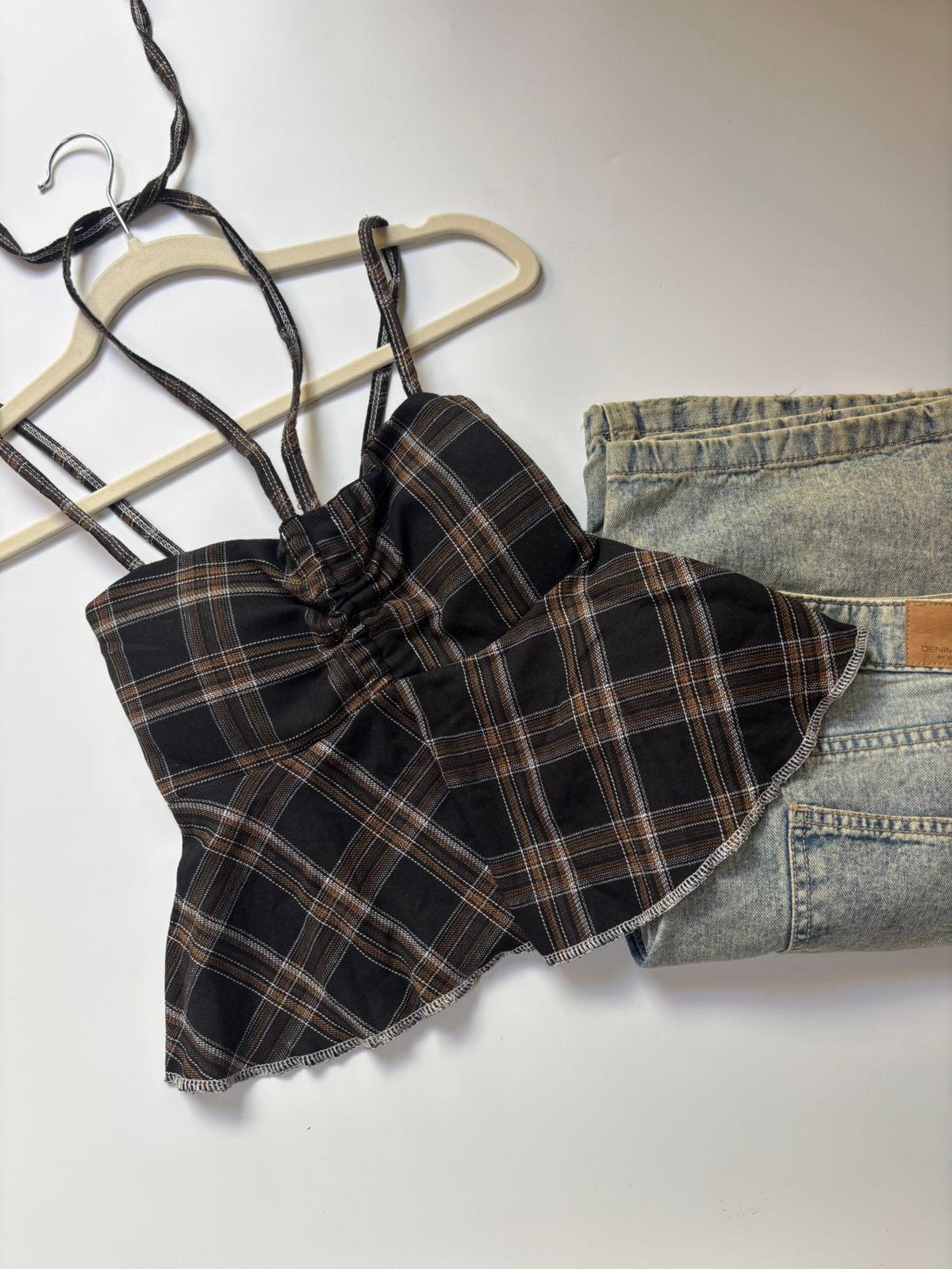 CHECK PEPLUM TOP