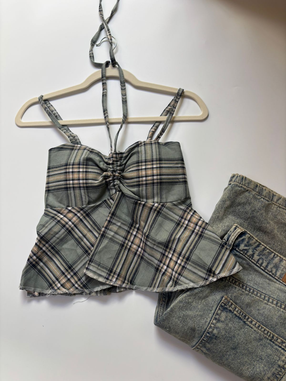 CHECK PEPLUM TOP